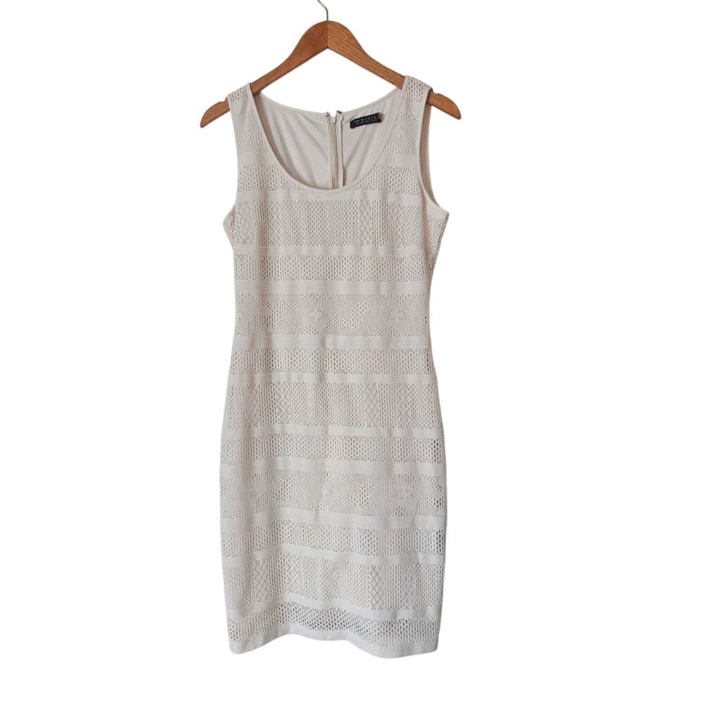 GUESS Cream Crochet Midi Dress Boho Resort Y2K Sheath Beach Summer Size 10